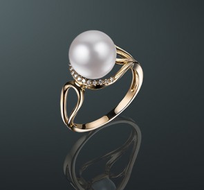Кольцо с жемчугом бриллианты кп-24жб: белый морской жемчуг, золото 585°