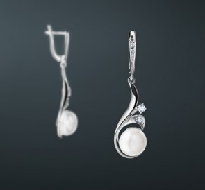 Серебряные серьги с жемчугом фианиты с-221001: белый пресноводный жемчуг, серебро 925° Серебряные серьги с жемчугом фианиты с-221001: белый пресноводный жемчуг, серебро 925°
