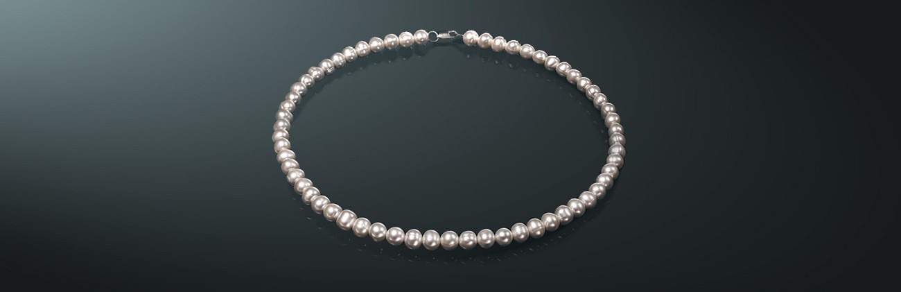 Ожерелье из белого пресноводного жемчуга, с замком* из серебра 925˚. б750и40с
