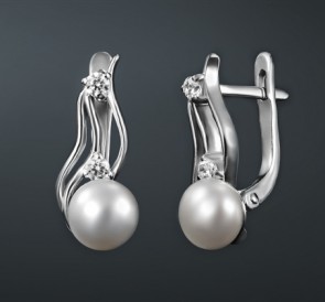 Серебряные серьги с жемчугом фианиты с-230098: белый пресноводный жемчуг, серебро 925° Серебряные серьги с жемчугом фианиты с-230098: белый пресноводный жемчуг, серебро 925°