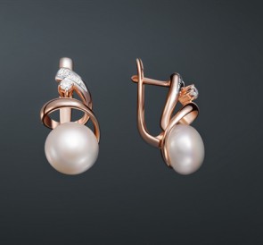 Серебряные серьги с жемчугом фианиты с-221008-з: белый пресноводный жемчуг, серебро 925° Серебряные серьги с жемчугом фианиты с-221008-з: белый пресноводный жемчуг, серебро 925°
