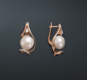 Серебряные серьги с жемчугом фианиты с-221009-з: белый пресноводный жемчуг, серебро 925° Серебряные серьги с жемчугом фианиты с-221009-з: белый пресноводный жемчуг, серебро 925°