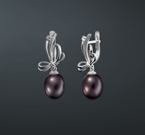 Серебряные серьги с жемчугом фианиты с-230810-ч: чёрный пресноводный жемчуг, серебро 925° Серебряные серьги с жемчугом фианиты с-230810-ч: чёрный пресноводный жемчуг, серебро 925°