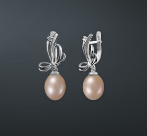 Серебряные серьги с жемчугом фианиты с-230810-р: розовый пресноводный жемчуг, серебро 925° Серебряные серьги с жемчугом фианиты с-230810-р: розовый пресноводный жемчуг, серебро 925°