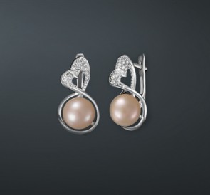 Серебряные серьги с жемчугом фианиты с-230845-р: розовый пресноводный жемчуг, серебро 925° Серебряные серьги с жемчугом фианиты с-230845-р: розовый пресноводный жемчуг, серебро 925°