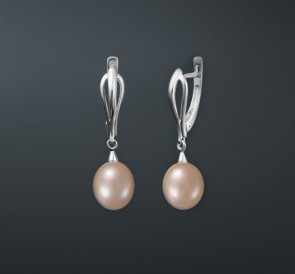 Серебряные серьги с жемчугом с-240805-р: розовый пресноводный жемчуг, серебро 925° Серебряные серьги с жемчугом с-240805-р: розовый пресноводный жемчуг, серебро 925°