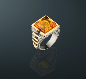 Кольцо с янтарем янтарь к-71131032: золотистый жемчуг, серебро 925°