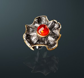 Кольцо с янтарем янтарь к-71161057: золотистый жемчуг, серебро 925°