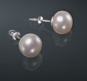 Серьги с жемчугом (пусеты) бк950к: белый пресноводный жемчуг, золото 585°