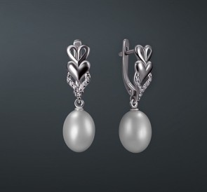 Серебряные серьги с жемчугом фианиты с-230843: белый пресноводный жемчуг, серебро 925° Серебряные серьги с жемчугом фианиты с-230843: белый пресноводный жемчуг, серебро 925°