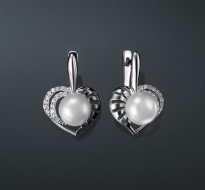 Серебряные серьги с жемчугом фианиты с-230847: белый пресноводный жемчуг, серебро 925° Серебряные серьги с жемчугом фианиты с-230847: белый пресноводный жемчуг, серебро 925°