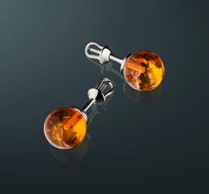 Серьги с янтарем (пусеты) янтарь я-к850бс: коньячный жемчуг, серебро 925°