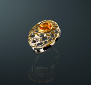 Кольцо с янтарем к-71131081: золотистый жемчуг, серебро 925°