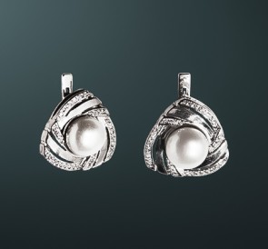 Серебряные серьги с жемчугом с-5034: белый пресноводный жемчуг, серебро 925° Серебряные серьги с жемчугом с-5034: белый пресноводный жемчуг, серебро 925°