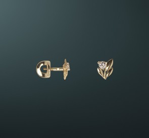 Золотые серьги с бриллиантом с-210607: жемчуг, золото 585°