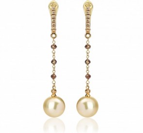Золотые серьги с жемчугом с-0235жз: золотистый морской жемчуг, золото 585° Золотые серьги с жемчугом с-0235жз: золотистый морской жемчуг, золото 585°