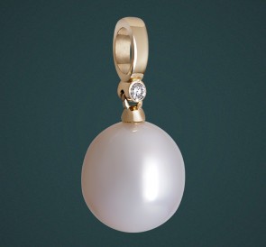 Подвеска с жемчугом (8,5 - 9 мм) бриллианты п-310643жб: белый пресноводный жемчуг, золото 585°