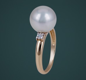 Кольцо с жемчугом к-110654жб: белый морской жемчуг, золото 585°
