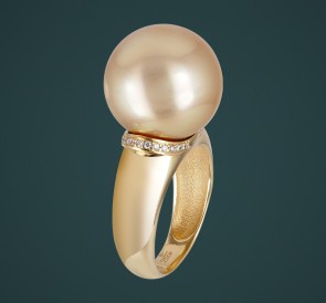 Кольцо с жемчугом бриллианты 8212: золотистый морской жемчуг, золото 585°