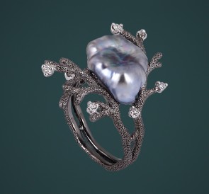 Кольцо с жемчугом 007-050-198: чёрный морской жемчуг, золото 750°
